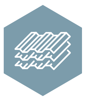 Metal roofing icon showing stacked corrugated metal panels, representing installation and replacement of standing seam or metal roofing systems.