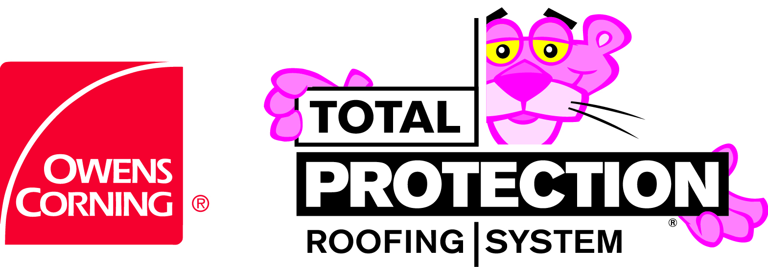 Owens Corning Total Protection Roofing System logo featuring the Pink Panther mascot.